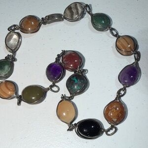 Rare Taxco Sterling Silver Wrapped Stone 21" Necklace (2)